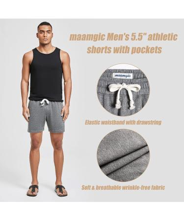 Maamgic Men's Athletic Gym Shorts 5.5 Elastic Waist Casual Pajama Pocket Jogger Men Workout Short Pants - Large Light Grey - Buy Online on SooperMarket.com