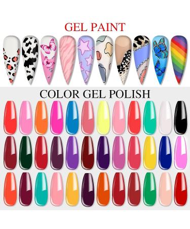 Saviland 36 Colors Gel Paint Nail Art Kit - French Ombre Spring Color Gel Polish Set with 15 Painting Brushes for DIY Nail Design & Salon Manicure - Buy Online on SooperMarket.com