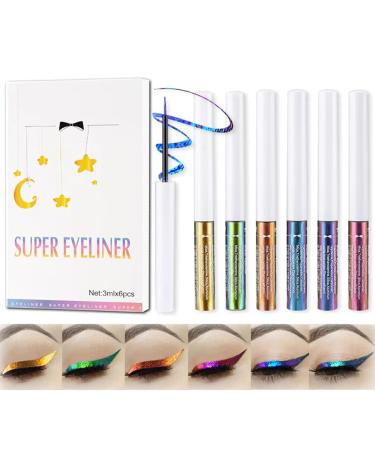 HERBENJOY Chameleon Eyeliner Metallic Liquid Eyeliner Changing Long-lasting Holographic Glitter Multichrome Eye make-up For Women Quick Drying Smudge-proof (6pcs-set)