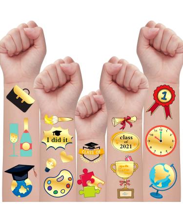 Partywind 60 PCS Metallic Glitter Graduation Temporary Tattoos for Party Supplies  Graduation Tattoo Stickers for Boys and Girls  Grad Congratulations Decoration Gifts (5 Sheets)
