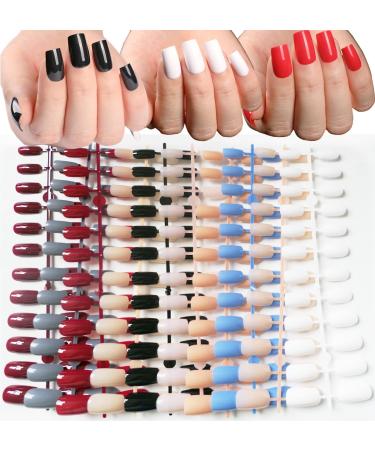 240pc Medium Square Press on Nails Colored Pink White Black Nude False Fake Nails Artificial Fingernails Acrylic Nail Art Tips 10 Colors for Women Girls Manicure Nails Designs
