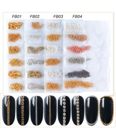 Nail Chains Set - 4 Packs of 24 Gold & Silver Metal Punk Pendant Ornaments for Nail Art DIY - Women's Nail Supplies - Buy Online on SooperMarket.com