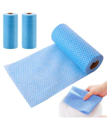 3 Rolls Kitchen Cloth 150 Sheets Disposable Dish Cloths Cleaning Cloths All Purpose Dish Cloths Non Woven Blue Cloths Wash for Kitchen Bathroom Window Glass