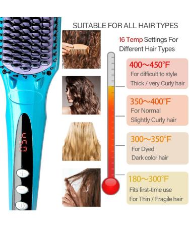 Enhanced Negative Ion Hair Straightener Brush - 30s Fast Heat-Up, 16 Temp Settings, MCH Heated, Ceramic Straightening Comb - Anti-Scald Technology - Ideal for Various Hair Types - Buy Online on SooperMarket.com