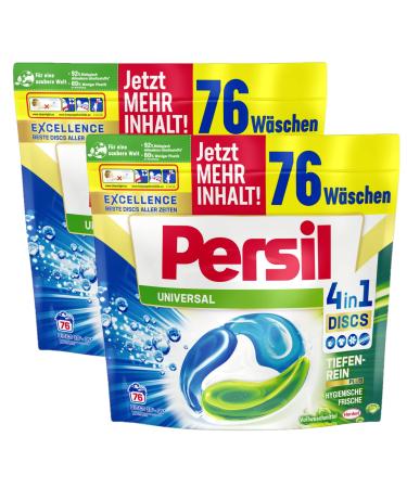 Persil Universal 4in1 Discs 152 (2 x 76 wash loads) fully detergent with deep pure-plus technology combats stubborn stains 92% biodegradable ingredients* 1.9 kg (2 pack)