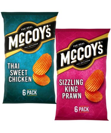 Snack Crisps Bundle With McCoy's Thai Sweet Chicken Multipack Crisps 6x25g and Sizzling King Prawn Multipack Crisps 6x25g (2 Pack)