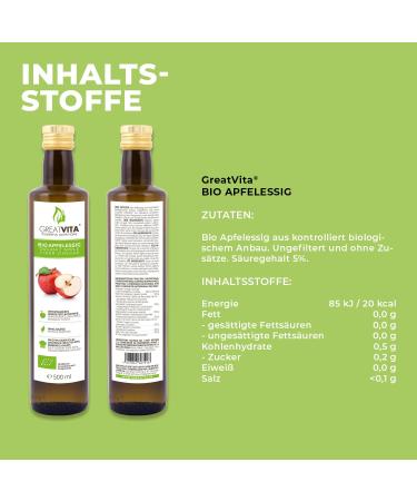 GreatVita Organic Apple Cider Vinegar - 4 x 500ml Naturally Cloudy & Unfiltered with Mother | High-Quality Health Booster - Worldwide Shipping - Buy Online on SooperMarket.com