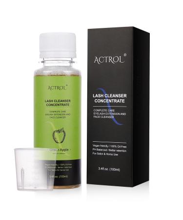 Eyelash Cleanser Concentrate 100ml Green Apple Lash Extensions Shampoo Natural Foaming Cleanser DIY Paraben & Sulfate Free Non-lrritating Wash for Extensions Lashes with Salon Home Care-Makes 60ml Bottles Eyelash Shampoo Green Apple 100ml