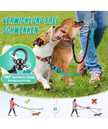 Buy NASJAC Double Dog Leash - No Tangle 360 Rotatable Adjustable Bungee Reflective Leash for Small Medium & Large Dogs - 2-Color Black & Aquamarine - Buy Online on SooperMarket.com
