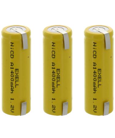 3x Exell A Size 1.2V 1400mAh NiCD Rechargeable Batteries with Tabs for high power static applications (Telecoms UPS and Smart grid) electric mopeds meters radios RC devices electric tools