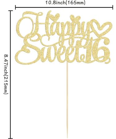 1Pc Happy Sweet 16 Cake Topper Glitter 16th Birthday Cake Pick for Cheers to 16 Years Old 16th Birthday Party Cake Decorations Supplies Gold Gold 2 - Buy Online on SooperMarket.com