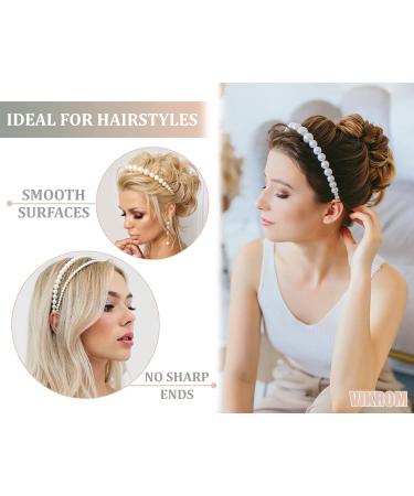 4 Pcs Pearl Headbands for Women - Gold & White Faux Pearl Hair Band with Rhinestones - Bridal Headdress Hair Hoop - Buy Online on SooperMarket.com