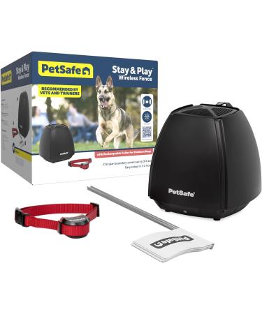 PetSafe Stay and Play Wireless Pet Fence for Stubborn Dogs from the Parent Company of Invisible Fence Brand - Above Ground Electric Pet Fence with Waterproof and Rechargeable Training Collar Stubborn Dog Wireless Fence Kit