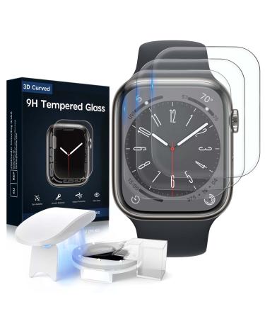 Mowei 3-Pack for Apple Watch Series 8/7 Screen Protector 45mm 9H Tempered Glass 3D Full Coverage Bubble Free Waterproof Infinite HD Shield for Apple Watch 7/8 45mm (2022)