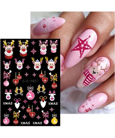 JMEOWIO 10 Sheets Christmas Pink Nail Art Stickers Decals Self-Adhesive Snowflake Winter Holiday Cute Elk Nail Supplies Nail Art Design Decoration Accessories - Buy Online on SooperMarket.com