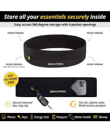 Buy Build & Fitness Running Belt for Men & Women Flip-Waist Pocket Key Clip & Cell Phone Holder for iPhones & Samsung - Adjustable 34 -39 (87-98cm) - Black - Buy Online on SooperMarket.com