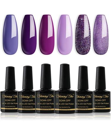 Shining She Nail Polishes Set - 6 Colors Purple Wisteria Rose Purple Polish - Soak-Off UV/LED Gel - Perfect Gift for Nail Art - 8ML - Buy Online on SooperMarket.com