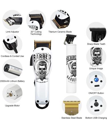 BESTBOMG Cordless Hair Clippers & Trimmer Set - T-Blade, Ceramic Blade, Rechargeable, 10 Guide Combs - Ideal for Men, Fathers, Husbands, Boyfriends - 2p-white - Buy Online on SooperMarket.com