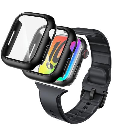 LK Apple Watch Band + 2 Pack Apple Watch Case Compatible with Apple Watch Series 8 / Series 7 41mm Soft Silicone Wristband for Women & Men Stretchy & Breathable iWatch 8 & 7 41mm Replacement Strap Midnight 41mm for Series 7