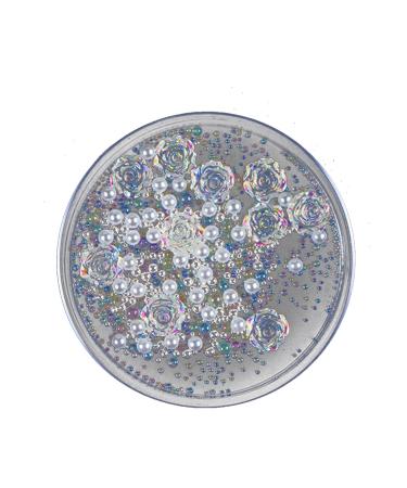 Heart Nail Rhinestones Nail Ornament White Auroras Transparent Illusions Three Dimensionals Resin Rose Ornament Short Clear Press on Nails 1 count (Pack of 1) SL2