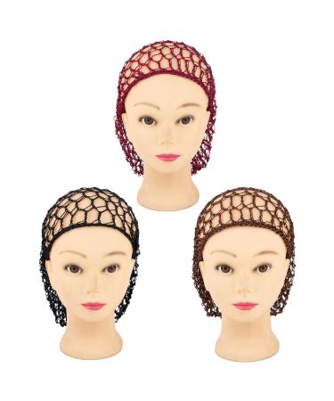 Framendino 3 Pack Mesh Hair Net Crochet Hair Snood Nets Crocheted Sleep Cap for Women Girls