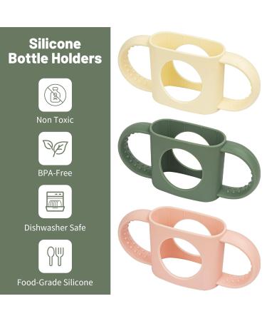 3 Pack Bottle Handles for Dr. Brown Baby Bottles - Non-Slip Easy Grip Silicone - BPA-Free & Dishwasher Safe - Milk White Green Pink - Compatible with Narrow and Wide-Neck Bottles - Buy Online on SooperMarket.com
