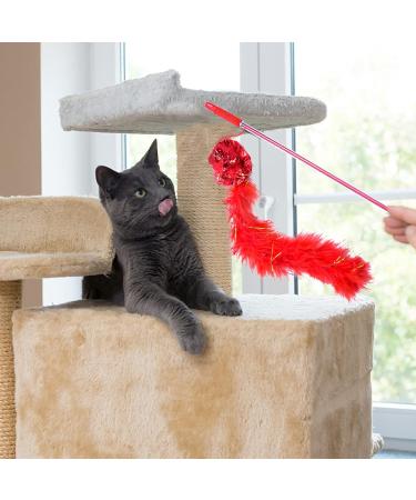 smatime 2Pcs Funny Cat Stick Interactive Cat Feather Toys for Indoor Purple and Red Cat Teaser Toy Cat Feather Wand Stick with Sound Paper for Kitten Improves Intelligence and Responsiveness - Buy Online on SooperMarket.com