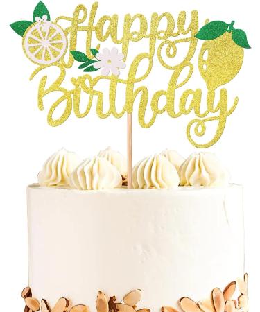 1 x Happy Birthday Cake Decoration Glitter Lemon Cake Decoration Summer Fruit Cake Topper for Children Boys Girls Birthday Baby Shower Party Supplies Lemon-happy Birthday