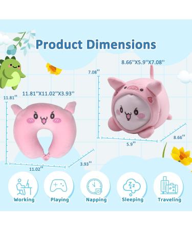 JOYRAVO 2-in-1 Travel Pillow for Kids - Adorable Pink Pig Plushie Converts to U-Shaped Neck Pillow for Ultimate Comfort on Airplane, Train, Bus Trips - Buy Online on SooperMarket.com