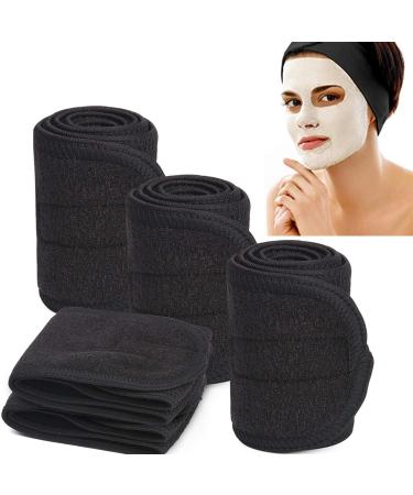 Noverlife 5PCS Black Spa Facial Headband  Soft Terry Cloth Cotton Hair Wrap  Elastic Stretchy Makeup Headband for Face Wash  Bath Showering  Beauty Salon Facial Treatment & Sports Black - 5PCS