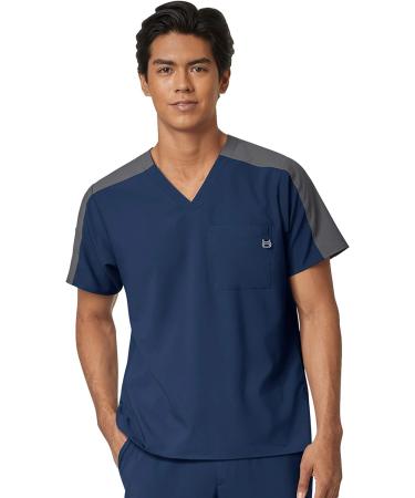 WonderWink W123 Men's Colorblock Top & Cargo Jogger Pant Scrub Set + Badge Reel Navy Large Top / Large Tall Pants - Buy Online on SooperMarket.com
