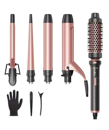 Wavytalk 5 in 1 Curling Iron, Curling Iron Set with Curling Brush and 4 Interchangeable Ceramic Curling Wand (0.35"-1.25), Wand Curling Iron Instant Heat Up, Dual Voltage Hair Curler Curling Iron(0.35-1.25)