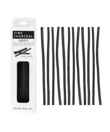 Pacific Arc Artist Vine Charcoal  Soft  Black 12 Pieces  Artist Vine Charcoal Sticks  Extra Soft and Smooth Drawing Charcoal Soft 12 Sticks