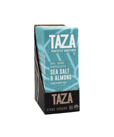 Taza Chocolate Organic Amaze Bar 80% Stone Ground, Sea Salt Almond, 2.5 Ounce (10 Count), Vegan Sea Salt & Almond 10 Count (Pack of 1)