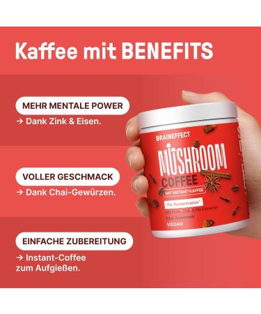 Braineffect Mushroom Coffee - Instant Arabica with Lion's Mane & Chaga | Boost Focus & Energy | 30 Portions - Shop Now! - Buy Online on SooperMarket.com