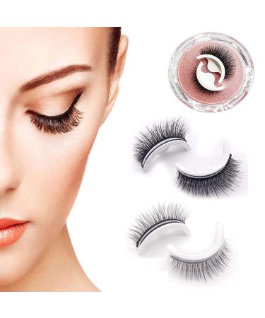 Self Adhesive Eyelashes False Eyelashes No Glue or Eyeliner Needed Reusable Self-Adhesive Eyelashes Soft 3D Eye Beauty Makeup Kit and Easy to Wear(2-Pairs Natural+Thick)