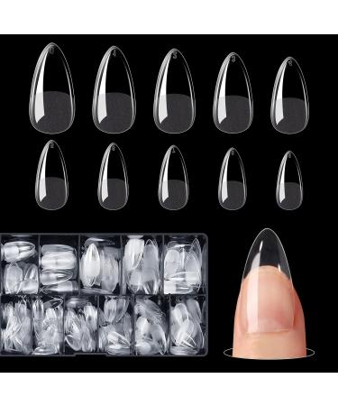 Bartbox Almond Full Cover Nail Tips Soft Gel Nail tips Mandel Nail Tips For Geln gel 500 CONTED PRE-BUF PMMA Artificial Nail Soac Off Harz Artificial fingernails with box 10 sizes 1 ml (1 Pack) Full cover almond clear