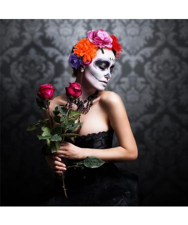 Halloween Temporary Face Tattoos - Day of the Dead Headband & Costume Tattoos Set - Buy Online on SooperMarket.com