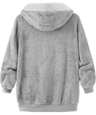 Ronony Teddy Mantel Women's Long Plush Jacket - Stylish Winter Coat with Zip Hoodie Fleece Teddy Jacket in Gray - Perfect for Cold Weather - Buy Online on SooperMarket.com
