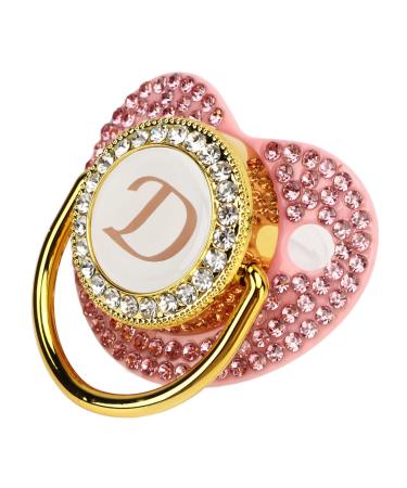Gold Color Baby Pacifier Rhinestone Covered Lightweight Pacifier Set for 6-18 Months Baby at Home (Letter D)