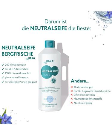 HAKA Neutral Soap Liquid Bergfrische - 200 Applications pH-Neutral All-Purpose Cleaner Long-Lasting 1L (1 Pack) - Eco-Friendly International Shipping - Buy Online on SooperMarket.com