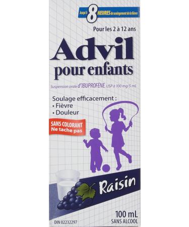 Children's Advil (100 ML Grape Flavour) Ibuprofen Suspension Dye Free Temporary Fever Reducer 100 ml (Pack of 1) Grape - Buy Online on SooperMarket.com