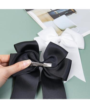 2 Pack 6 inch Bow Hair Clips Large Hair Bow Hair Barrette Clips for Women Girls Black Hair Bows(Black White) - Buy Online on SooperMarket.com