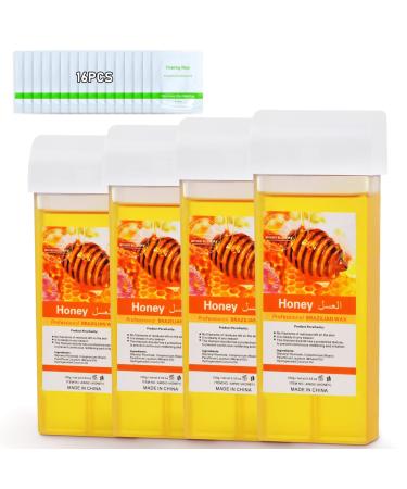 Roll On Wax, Honey Hair Removal Wax Cartridge, Depilatory Wax Roller Refill, Hair Removal Wax Roller, Wax Cartridge Refill for Body Waxing, Leg and Arms (4 Pack)