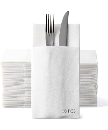 LEKOCH 100 PCS Disposable Napkins White Air Laid Fabric-Like Napkins For Wedding Premium QUALITY 43x30 Cutlery Bag - 50 PCS