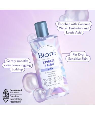 Bior Hydrate & Glow Toner Alcohol Free Facial Toner for Dry Sensitive Skin infused with Prebiotics 2% Lactic Acid and Coconut Water | Dermatologist Tested Cruelty Free and Fragrance Free (235mL) - Buy Online on SooperMarket.com