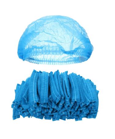 Tvoip 100Pcs 19 Disposable Cap Hair Net Cap Hair Hat Anti Dust Net Bouffant Cap Non-Woven Head Cover Hat Elastic Cleaning Hair Protect Hat Cap (Blue)