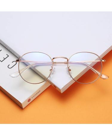 Joxigo Blue Light Filter Glasses - Retro Round Metal Frame UV Protection Anti-Fatigue - Includes Pink Gold Glasses Case - Buy Online on SooperMarket.com