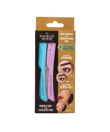 Hollywood Browzer Dermaplaning Tool for Face Eyebrow Shaping Removing Unwanted Hair Exfoliating Tool for Women Duo Pack (Blue Opal and Rose Quartz)