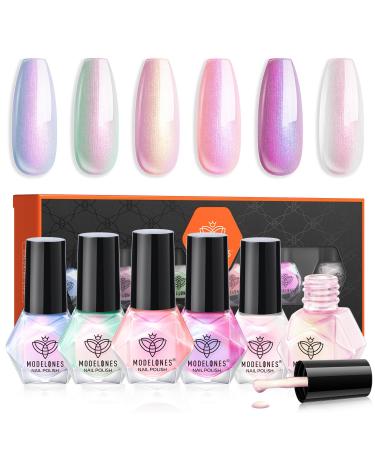 Modelones Nail Polish 6 Colors Shimmer Pearl White Pink Mermaid Purple Nail Polish Set Summer Quick Dry Nail Polish Finger Nail Polish Manicure Diy Nail Art Salon Home For Women
